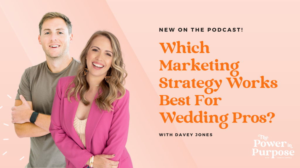 As a wedding professional, should you focus on organic marketing strategies, such as blogging, Instagram, and networking? Or is it more beneficial to invest in paid marketing strategies, such as bridal shows, Google ads, and vendor directories? Davey Jones is my guest on this episode of The Power in Purpose podcast, and he believes that success in marketing lies somewhere in the middle.