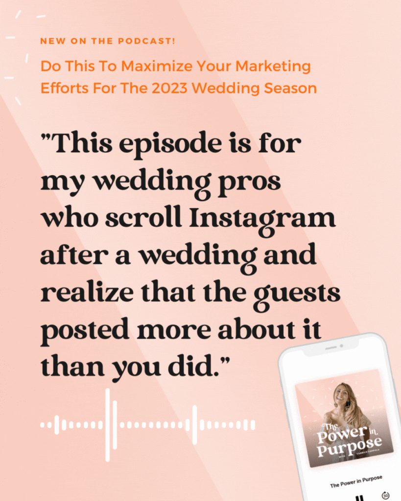 With the state of the wedding industry and the economy, it's more important than ever for you to market your business during this wedding season. In this episode of my podcast, The Power in Purpose: A Podcast for Wedding Pros, I'm walking you through some really simple steps of how you can maximize your marketing efforts for the 2023 wedding season.