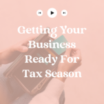 A promotional image for "Braden Drake getting your business ready for tax season" with a hand pulling paperwork from a briefcase, overlayed with text and icons.