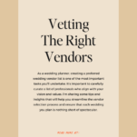 Promotional image featuring text about the importance of vetting the right wedding vendors from the Preferred Wedding Vendor List, including a link to read more at candicecoppola.com.