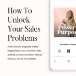Smartphone displaying a podcast titled "the power in purpose" on solving wedding industry sales problems, with a “listen now” prompt at the bottom.