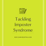 An engaging green background featuring the words "tackling imposter syndrome".