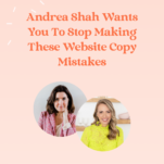 Promotional graphic for podcast episode 126, "the power in purpose," featuring Andrea Shah, wedding website copywriter advising on website copy mistakes.