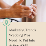 Person holding a smartphone, viewing a marketing trends presentation for 2024 in the wedding industry.