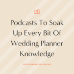 Promotional graphic for wedding planner podcasts with a minimalist design.