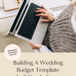 Senior individual planning a wedding budget on a laptop using a wedding budget template.