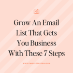Text graphic with the title: "Grow An Email List That Gets You Business With These 7 Steps". Perfect for anyone starting an email list. Website URL: www.candicecoppola.com.