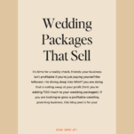 A flyer titled "Wedding Packages That Sell" with text discussing lucrative wedding packages and a blog post. Website link: www.candicecoppola.com.