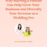 Podcast episode cover titled "Starting a Podcast: Why It Can Help Grow Your Business and Diversify Your Revenue as a Wedding Pro" with host Desiree Adams. Features images of two women. Episode number 131.