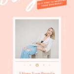 Image of a podcast cover. It features a woman in a white blazer and jeans smiling, with text "5 Signs Your Brand is Looking Stale" and "Is it time to rebrand your wedding business?" along with "EP #144".