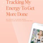 A smartphone screen showcases a podcast titled "The Power in Purpose" alongside text about energy tracking for productivity and effective time management on a peach background.