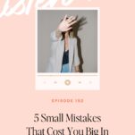 A person in a light blazer raises a hand to the camera, with podcast controls below and text about Episode 192: “5 Small Mistakes That Cost You Big In Wedding Referrals (Without You Knowing!).”.