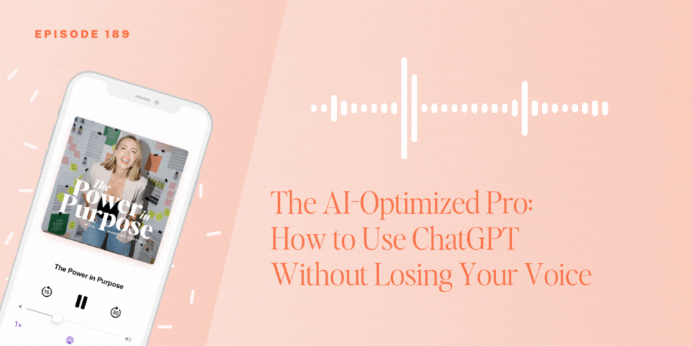 A podcast episode titled "The AI-Optimized Pro: How to Use ChatGPT Without Losing Your Voice," featuring strategies for bringing AI-optimized tools like ChatGPT into your wedding business. Image shows a phone displaying the podcast cover.