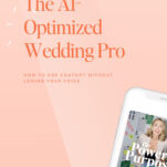A smartphone displays a podcast episode titled "The Power in Purpose" on a light peach background with the heading "The AI-Optimized Wedding Pro: Use ChatGPT in Your Wedding Business.