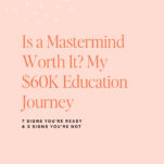 Text graphic titled: "Is a Wedding Mastermind Worth It? My $60K Wedding Education Journey," with subtitles about signs you're ready for the wedding business, plus a "NEW EPISODE" banner at the top.