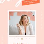 A woman in a white blazer sits on a couch, smiling. Text on image reads: "Made Six Figures... But Still Broke?!" with podcast branding and episode information for wedding pros.