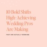 Peach background with text: "10 Bold Shifts High-Achieving Wedding Pros Are Making That Are Actually Working." Header reads "New Episode." Logo at bottom: "The Power in Purpose Podcast.