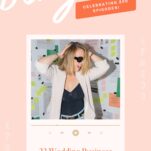 A woman in sunglasses poses in front of a decorated wall. Text highlights "23 Wedding Business Mistakes Wedding Pros Keep Making (And How to Stop)" and celebrates 200 podcast episodes.