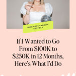 A woman in a white dress holds a drink and disco ball. Text reads: "If I Wanted to Go From $100K to 250K as a Wedding Pro in 12 Months, Here’s What I’d Do. With host Candice Coppola. Listen now.