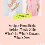 Two women in pink and white dresses appear above a label reading "With Special Guest Beth Chapman.” Below, text promotes a Bridal Fashion Week 2026 podcast episode featuring the latest trends and exclusive interviews.