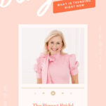 A woman in a pink blouse smiles at the camera; text below reads "The Biggest Bridal Style Trends from NYBFW 2026." The design highlights top looks from bridal fashion week 2026 in this trending bridal fashion episode.
