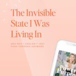 A smartphone displays a podcast episode titled "The Power in Purpose" on a peach background, highlighting "The Invisible State I Was Living In" and exploring nervous system dysregulation in the wedding industry.