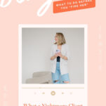 A woman in a light blazer and jeans stands holding a coffee cup, featured in a podcast episode titled "What a Nightmare Wedding Client Is Actually Telling You About Your Business," sharing essential wedding client advice.