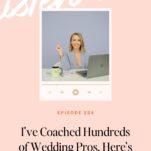A woman sits at a desk with a laptop and mug, smiling. Text below reads: “I’ve Coached Hundreds of Successful Wedding Business Owners. Here’s the Pattern I See That Indicates Success.”.