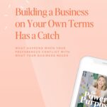A smartphone displays a podcast episode titled “The Power in Purpose” on a pink background with text about building a business on your own terms—perfect inspiration for entrepreneurship and aspiring business owners.
