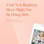 A phone displaying “The Power in Purpose” podcast, featuring the text: “Your Next Business Move Might Not Be Doing More. Growth Doesn’t Always Mean Bigger,” offering advice on entrepreneurship.
